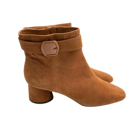 Alex Marie NWOB Paxton Tan Suede Leather Square Toe Cylinder Heel Booties - Picture 6 of 12